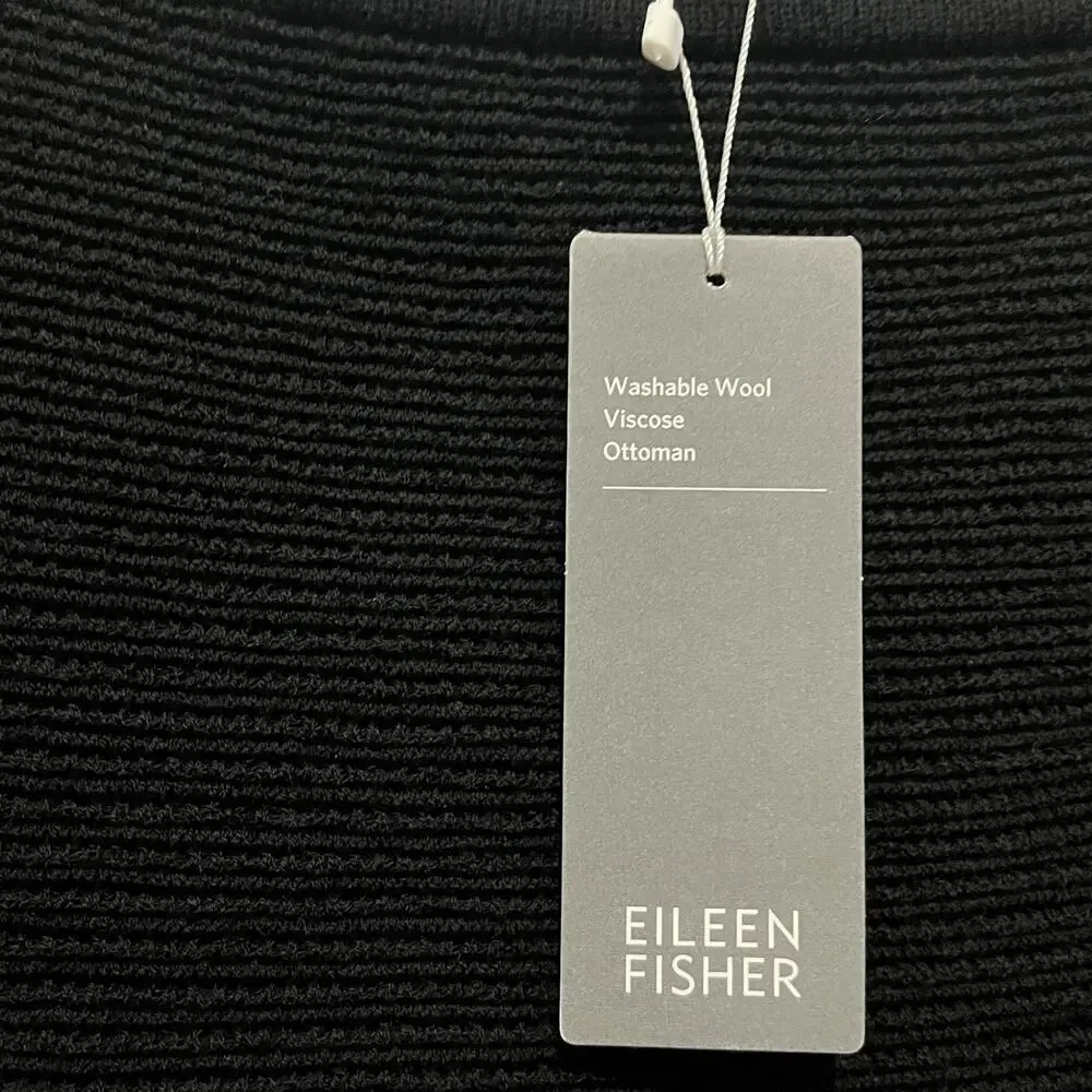 Eileen Fisher Skirt Women Size M Black Ribbed Wool Blend New Short Stretch Knit